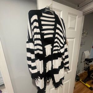 Cute black-and-white tattered cardigan sweater